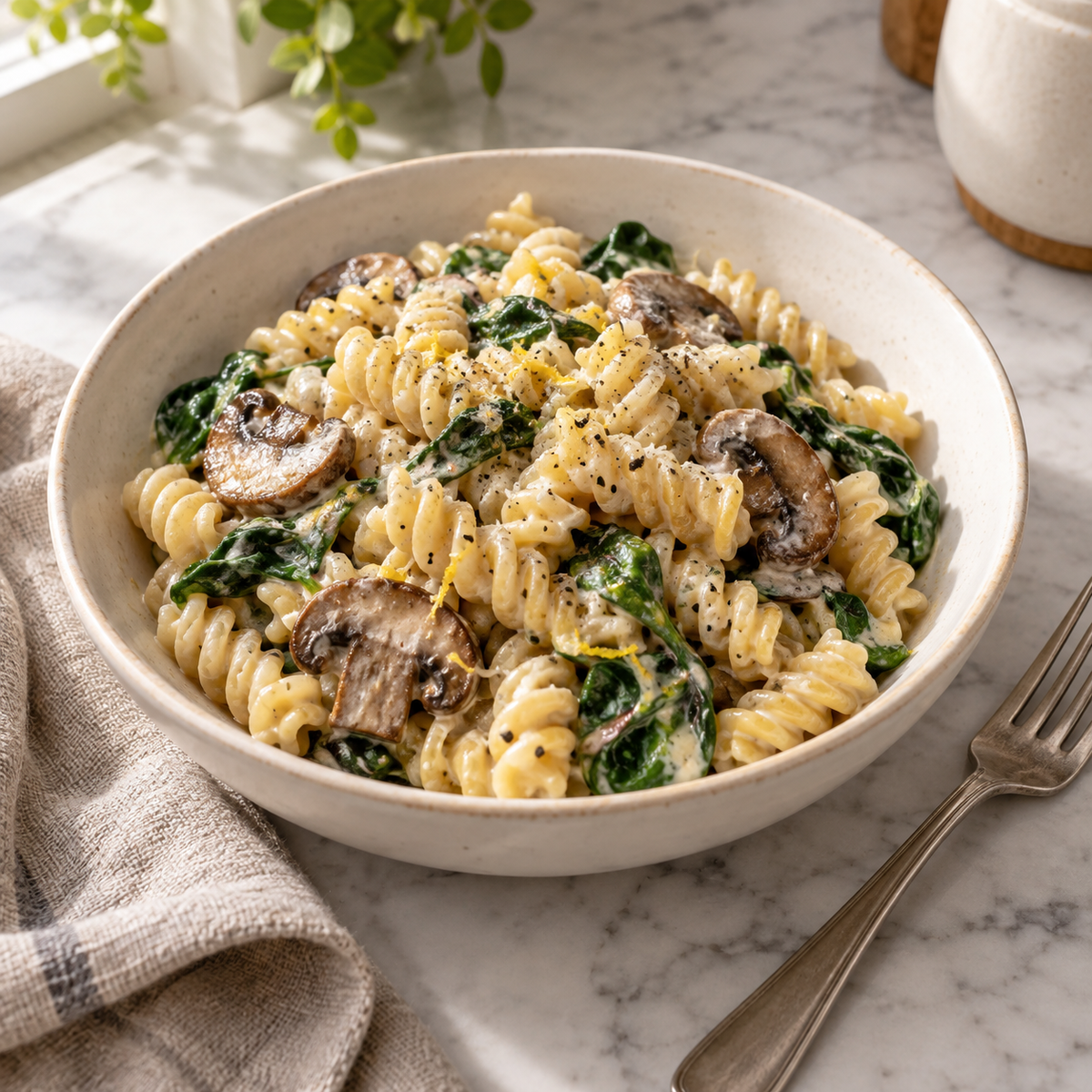 Creamy Mushroom and Spinach Rotini