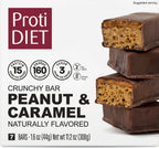 Barritas de proteínas Proti Diet, crujientes de mantequilla de cacahuete y caramelo, 7 barritas