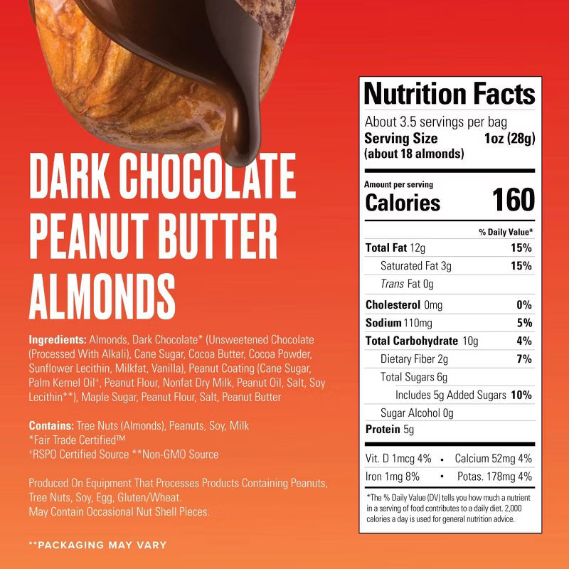 SkinnyDipped Almonds, 3.5 oz - Dark Chocolate Peanut Butter