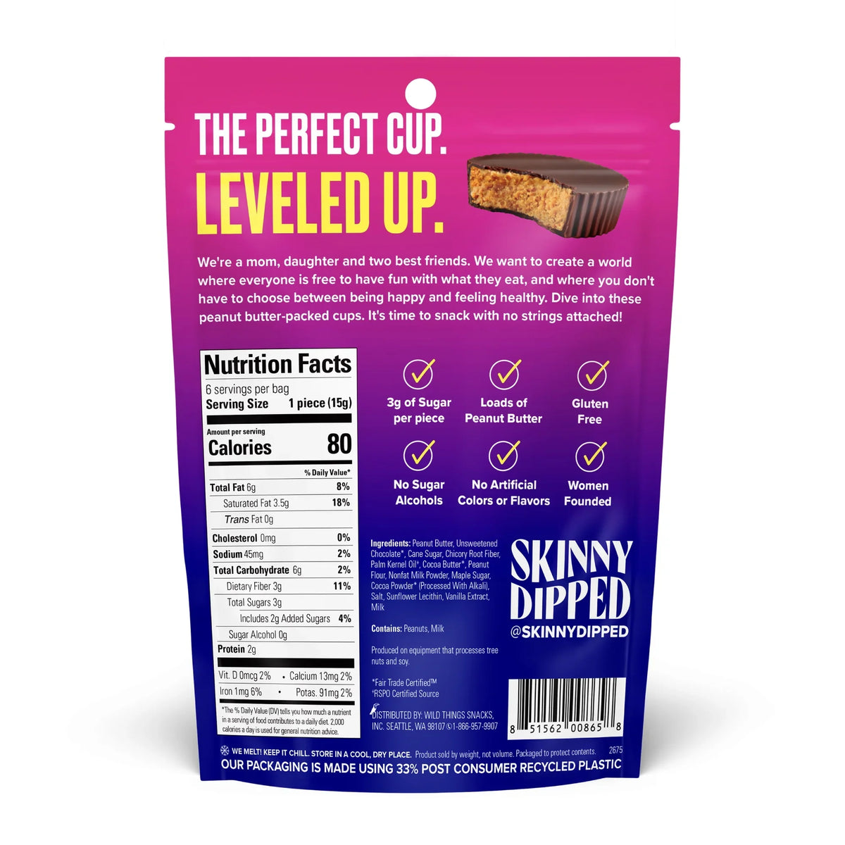 SkinnyDipped Cups - Dark Chocolate Peanut Butter
One Bag