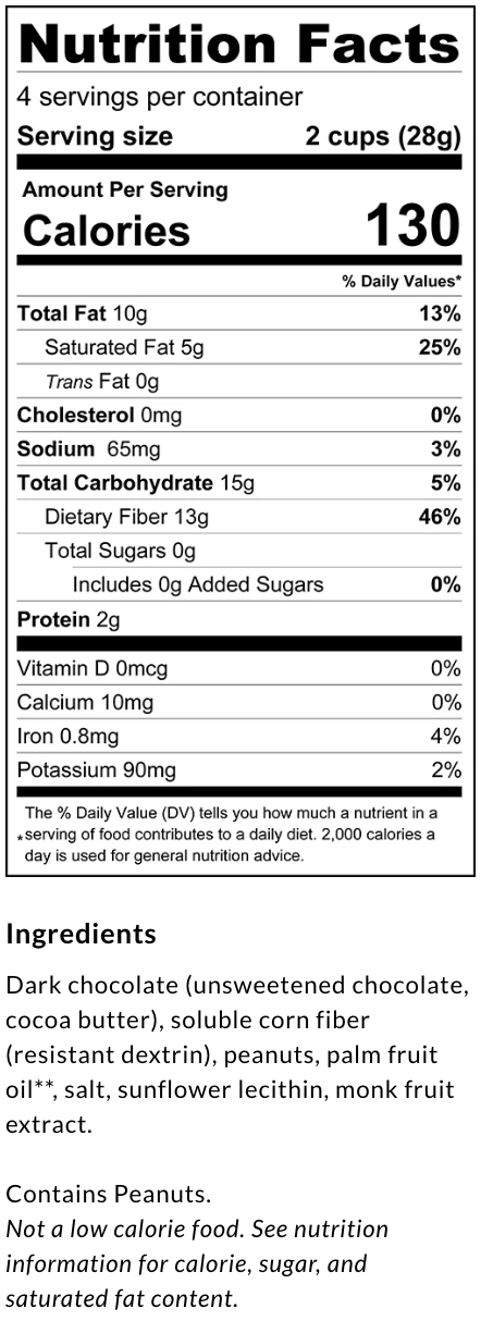 Package information for ChocZero Peanut Butter Cups, 4oz, Dark Chocolate