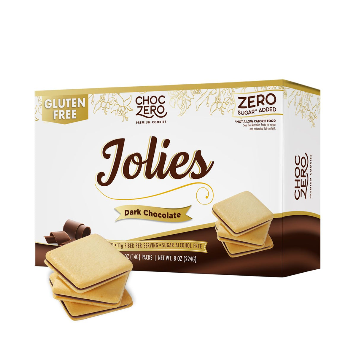 Front package of ChocZero Jolies Dark Chocolate Cookies, 8 oz