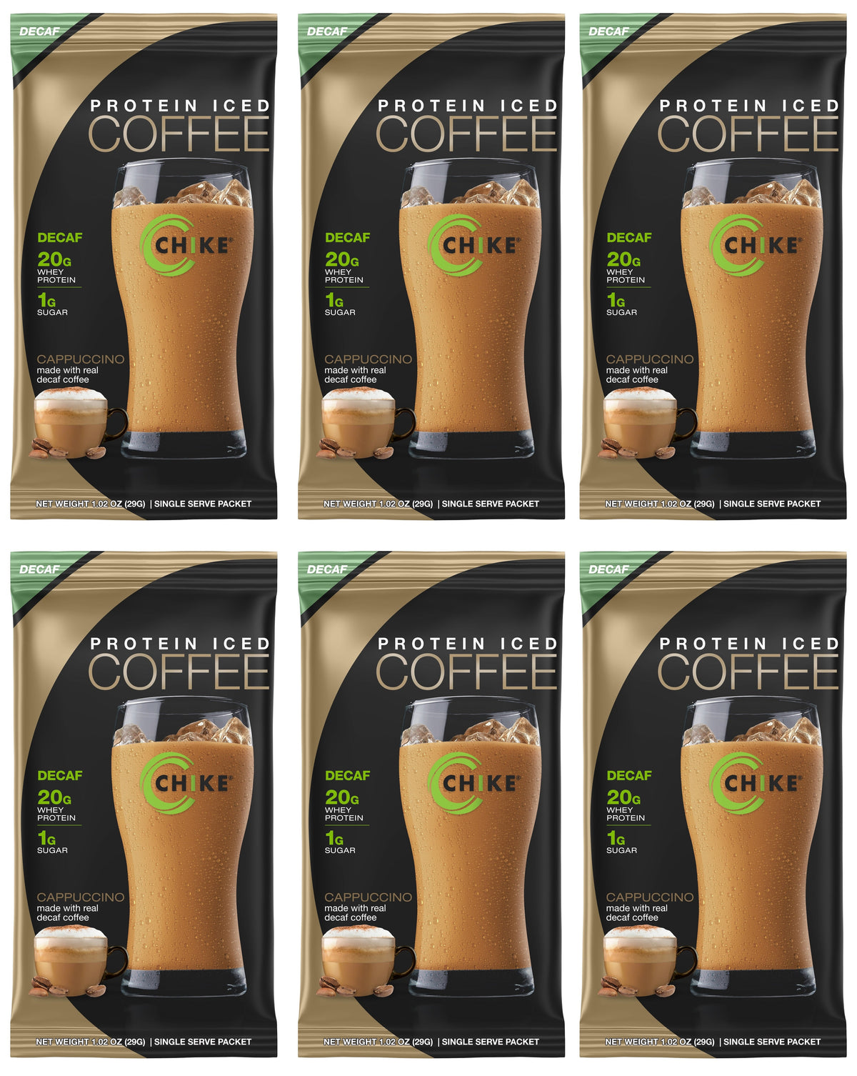 Chike Nutrition High Protein Iced Coffee Single Serving Packets - Decaf Cappuccino, 6-Pack