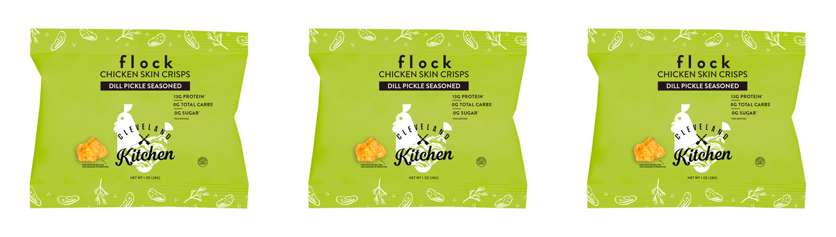 Flock Chicken Skin Crisps, Dill Pickle / 3-Pack.