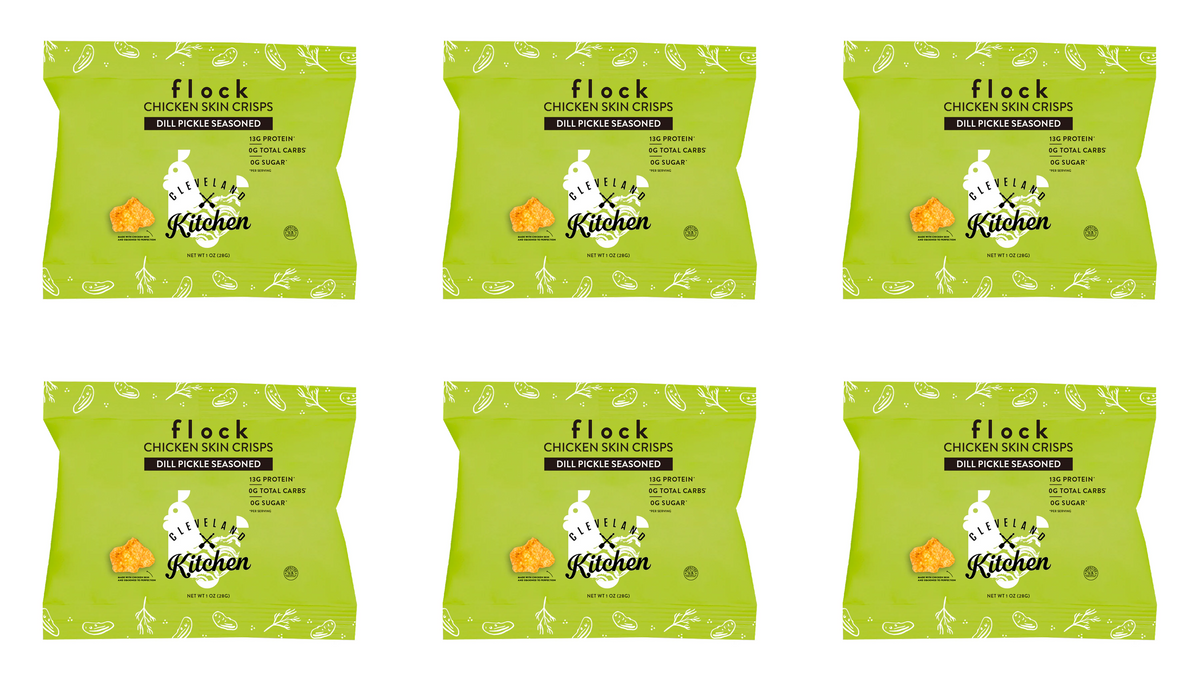 Flock Chicken Skin Crisps, Dill Pickle / 6-Pack.