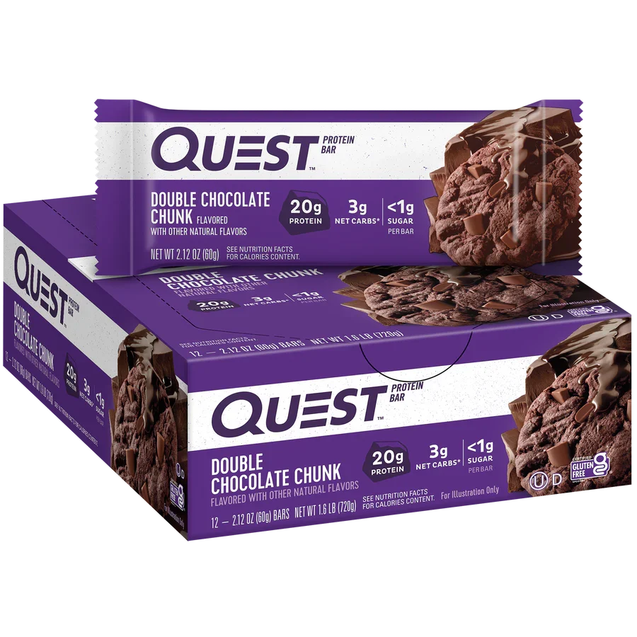 Front package of Quest Protein Bar, Double Chocolate Chunk / 12 Bars