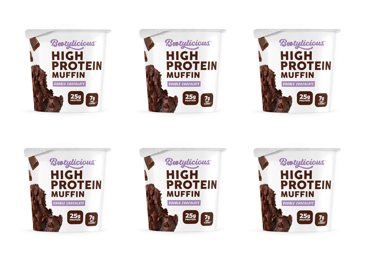 Six Bootylicious Double Chocolate high protein muffin cups