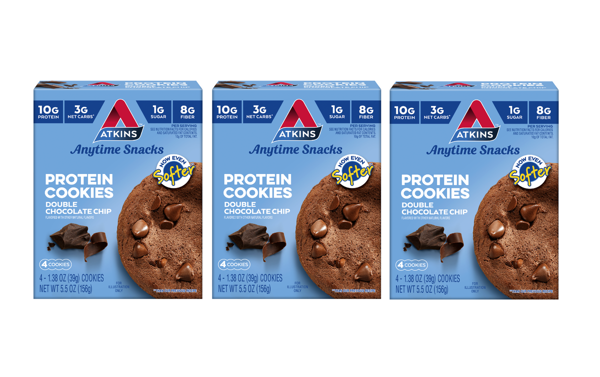 Atkins Nutritionals Snack Protein Cookies (4 cookies) - Double Chocolate Chip 3 Boxes