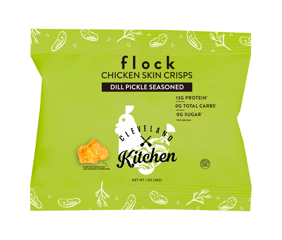 Flock Chicken Skin Crisps, Dill Pickle / One Bag.