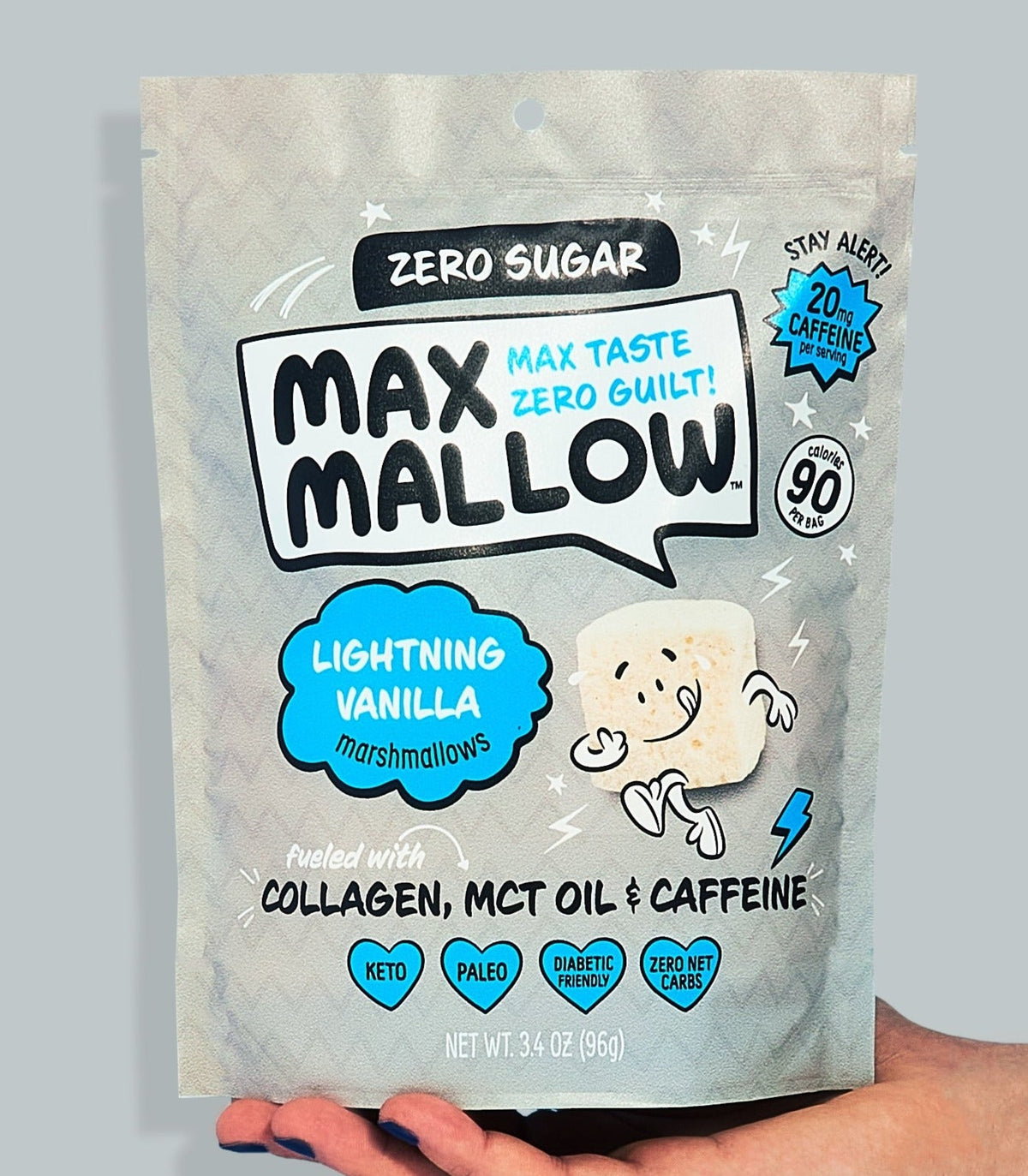 Know Brainer Foods Max Mallow Sugar Free Marshmallows - Lightning Vanilla (with caffeine) One Pack