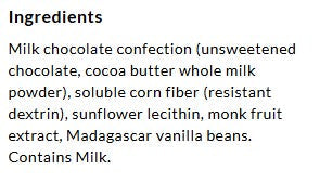 Ingredients for ChocZero Milk Chocolate Keto Easter Bunny, 3oz
