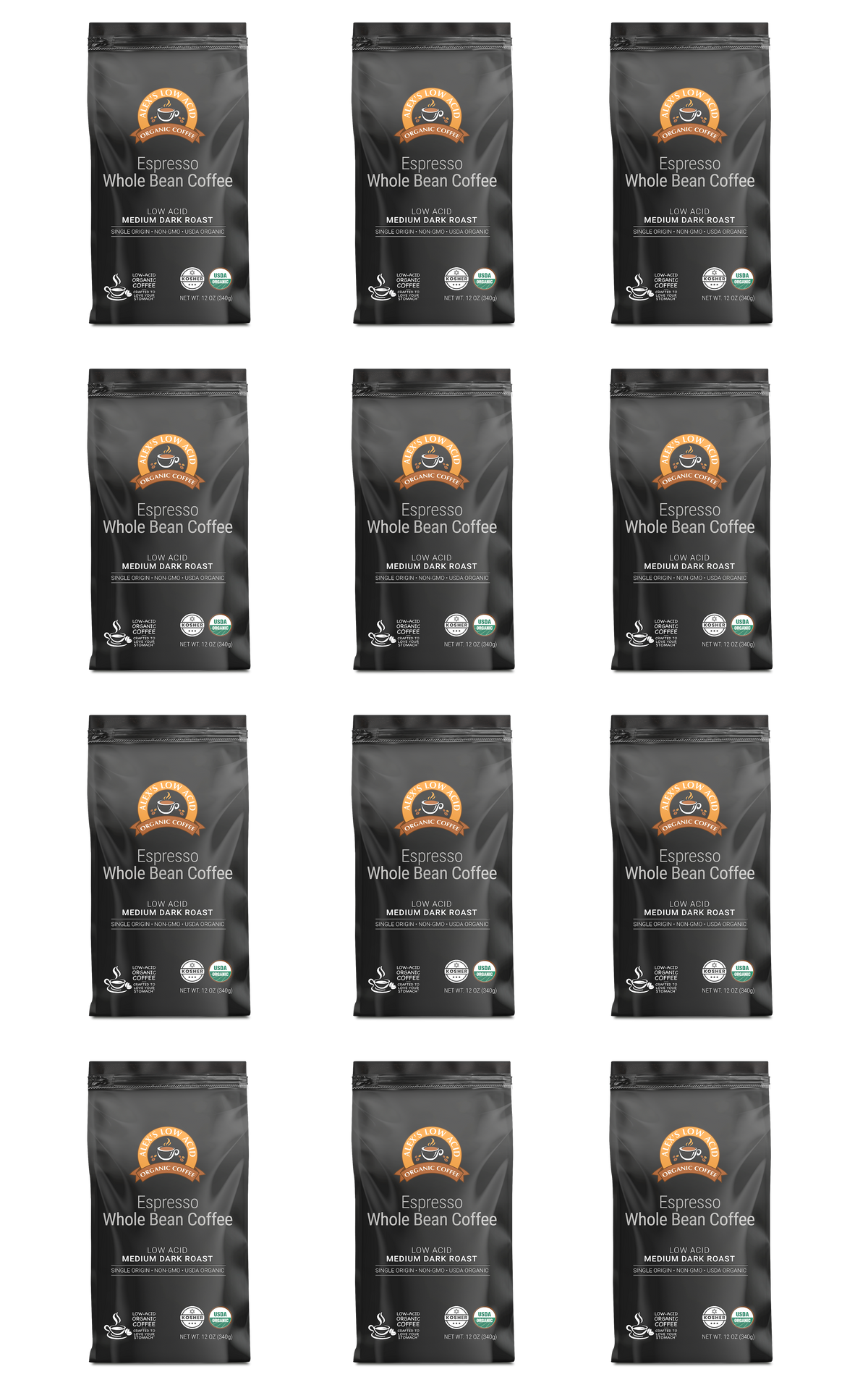 Alex's Low Acid Organic Coffee™ - Espresso Whole Bean (12oz)