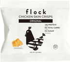 Flock Original Chicken Skin Crisps bag with 13g protein and 0g total carbs