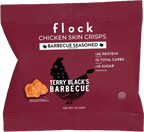 Flock Terry Black's Barbecue Chicken Skin Crisps bag with 13g protein and 1g total carbs