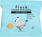 Flock Salt and Vinegar Chicken Skin Crisps bag with 13g protein and 1g total carbs