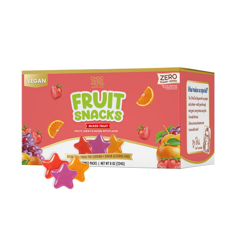 Front package of ChocZero Fruit Snacks, 8 oz