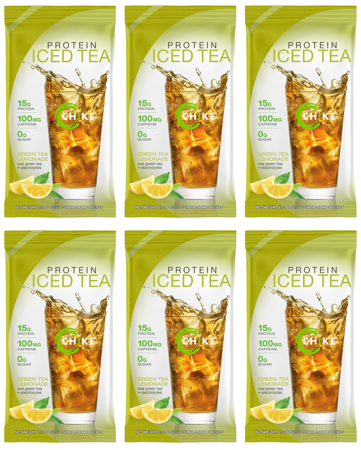 Six Chike Green Tea Lemonade protein iced tea packets
