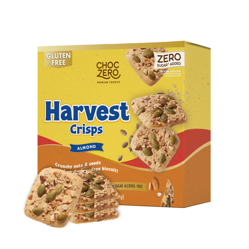 Front package of ChocZero Harvest Crisp Cookies, 8 oz