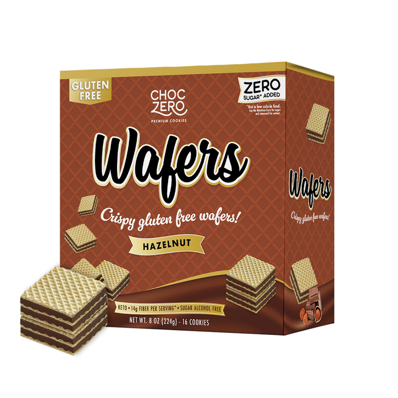 Front package of ChocZero Wafer Cookies, 8 oz, Hazelnut