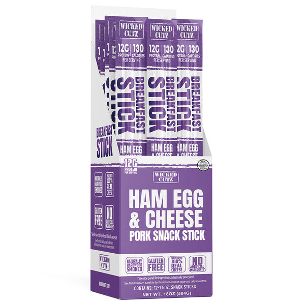 Wicked Cutz High Protein Breakfast Pork Snack Stick - Ham Egg & Cheese 12-Pack