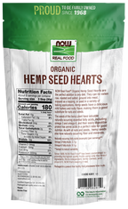 Nutrition facts label for NOW Hemp Seed Hearts, Organic - 8 oz.