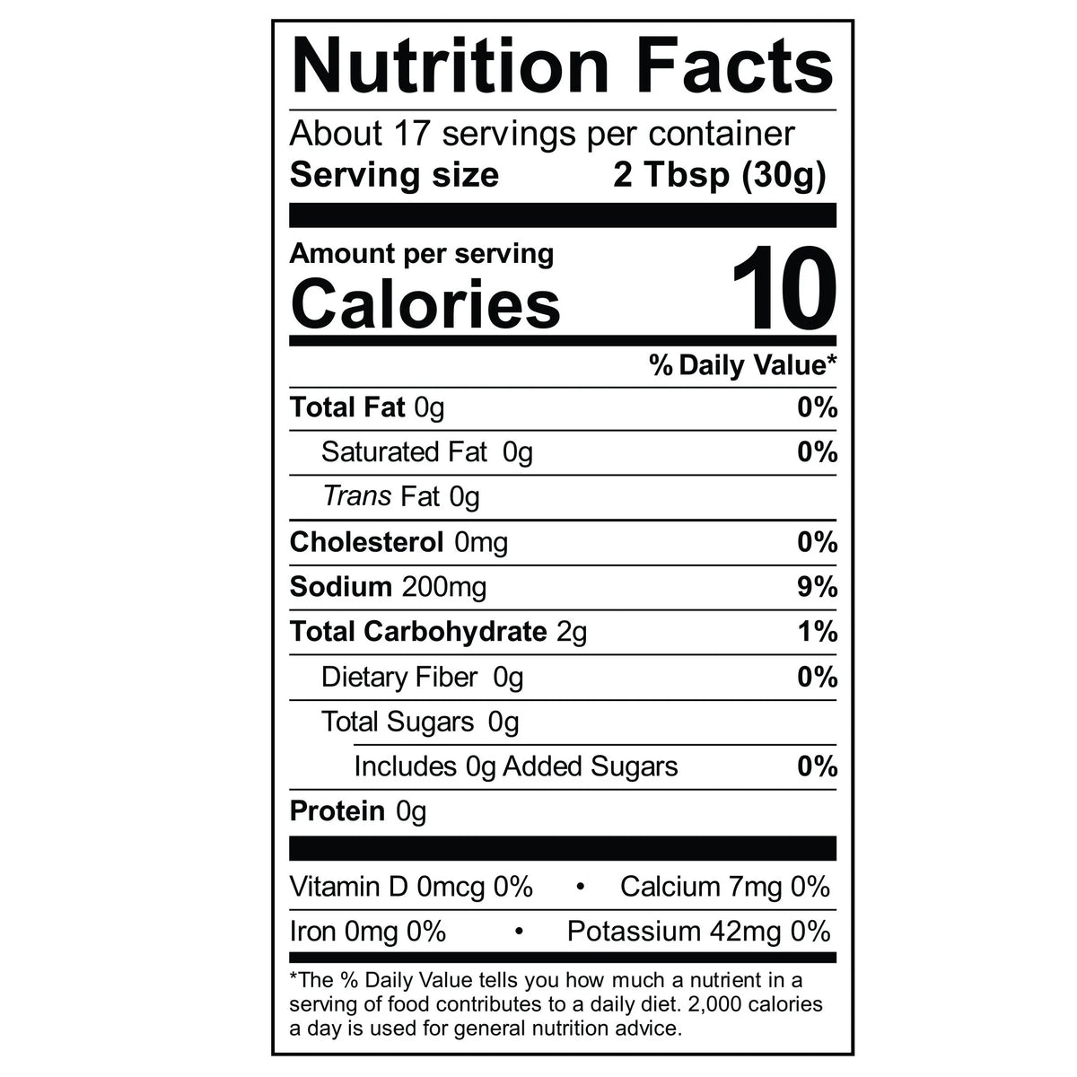A nutrition facts label displays serving size, calories, and nutrient information, indicating 17 servings per container with details on fats, carbohydrates, sugars, and vitamins.
