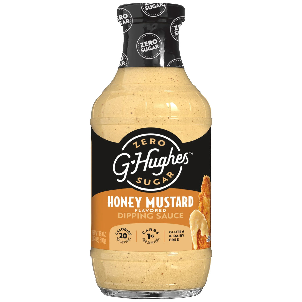 Front package of G Hughes Sugar Free Dipping Sauce, Honey Mustard, 18 oz