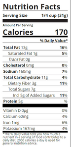 Nutrition facts label for Sahale Snacks Honey Almonds Glazed Mix 4oz Bag