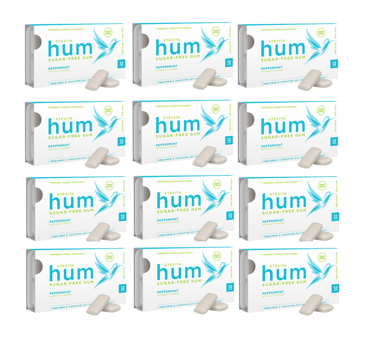 Stevita Hum Sugar Free Gum - Peppermint 12-Pack