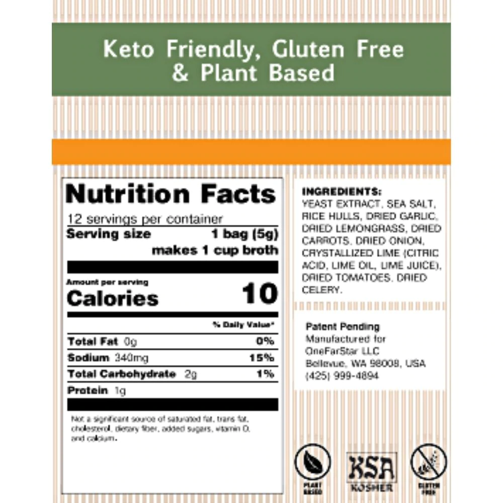 Nutrition Facts and ingredients panel for a flavor in the Millie's Sipping Broth variety pack