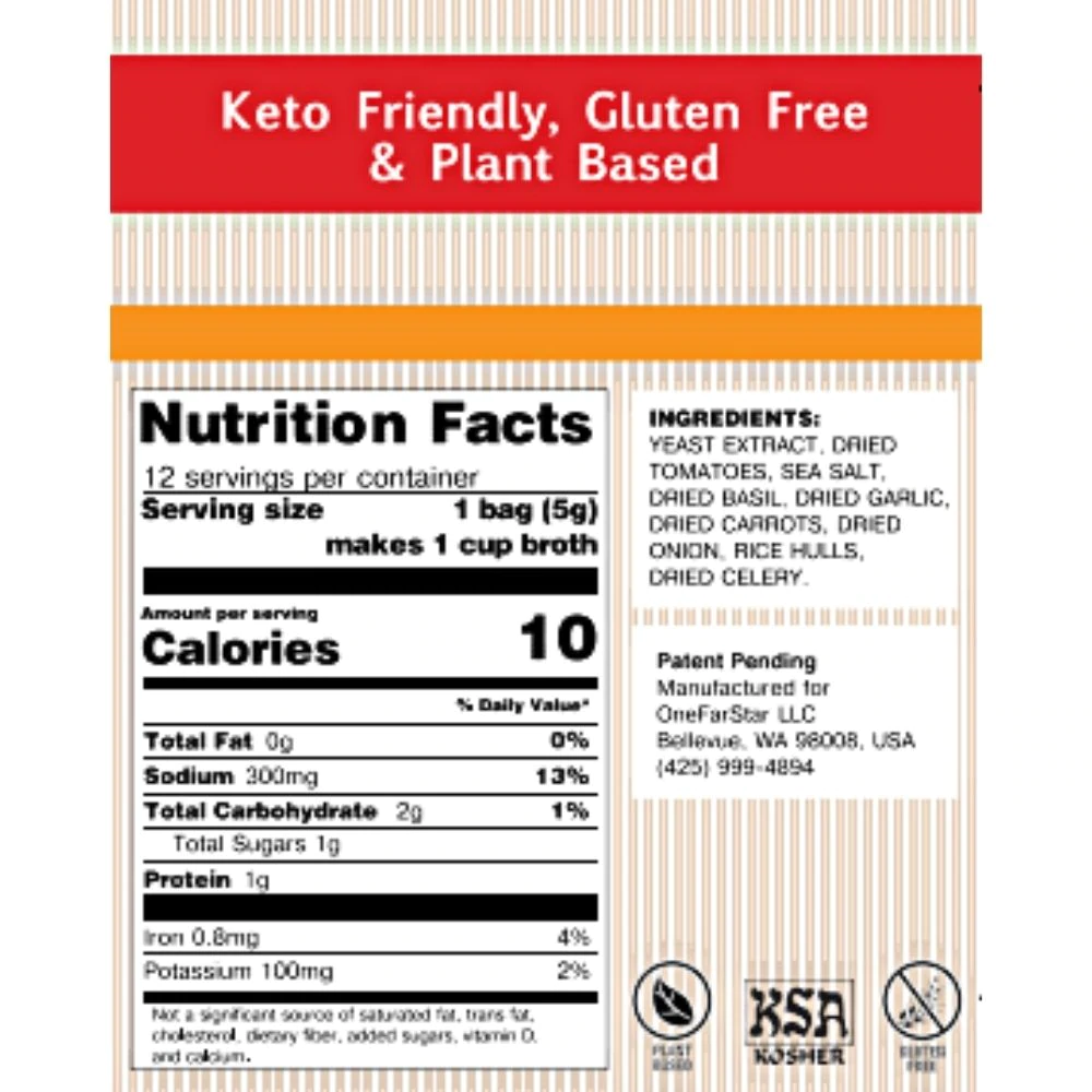 Nutrition Facts and ingredients panel for a flavor in the Millie's Sipping Broth variety pack