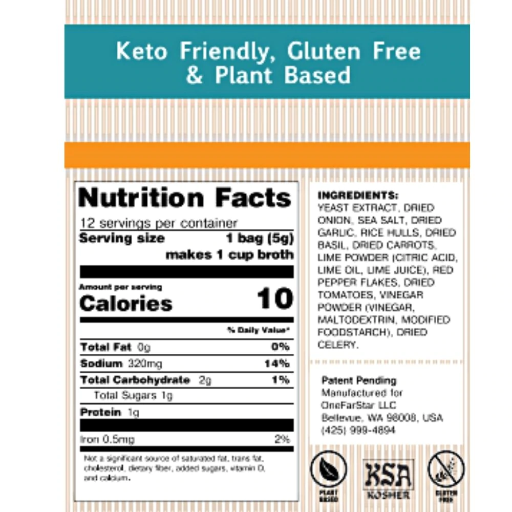 Nutrition Facts and ingredients panel for a flavor in the Millie's Sipping Broth variety pack