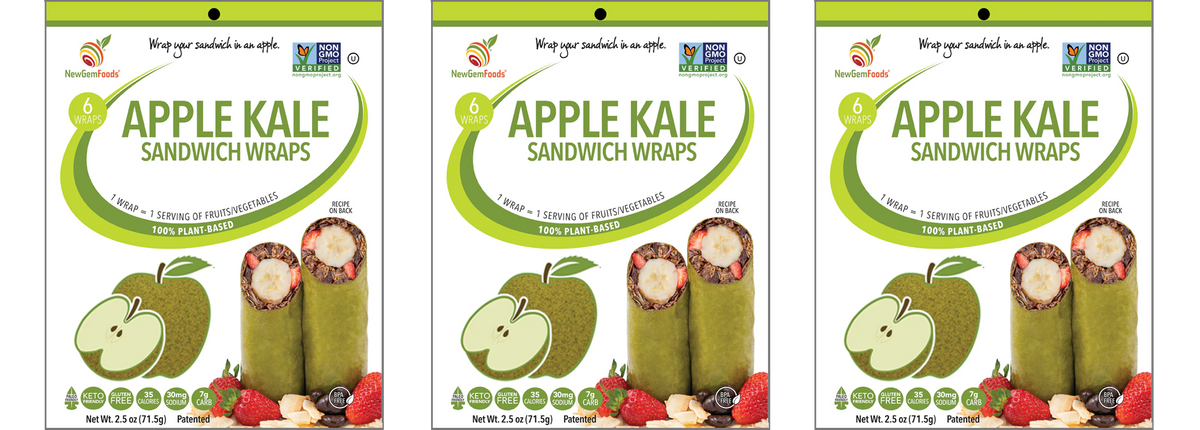 NewGem Foods GemWraps - Apple Kale, 3-Pack (18 Wraps)