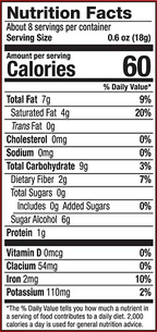 A nutrition facts label displays detailed information about a food product, including serving size, calories, total fat, carbohydrates, sugars, protein, and essential vitamins and minerals.