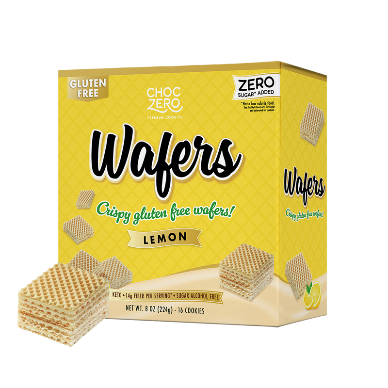 Front package of ChocZero Wafer Cookies, 8 oz, Lemon