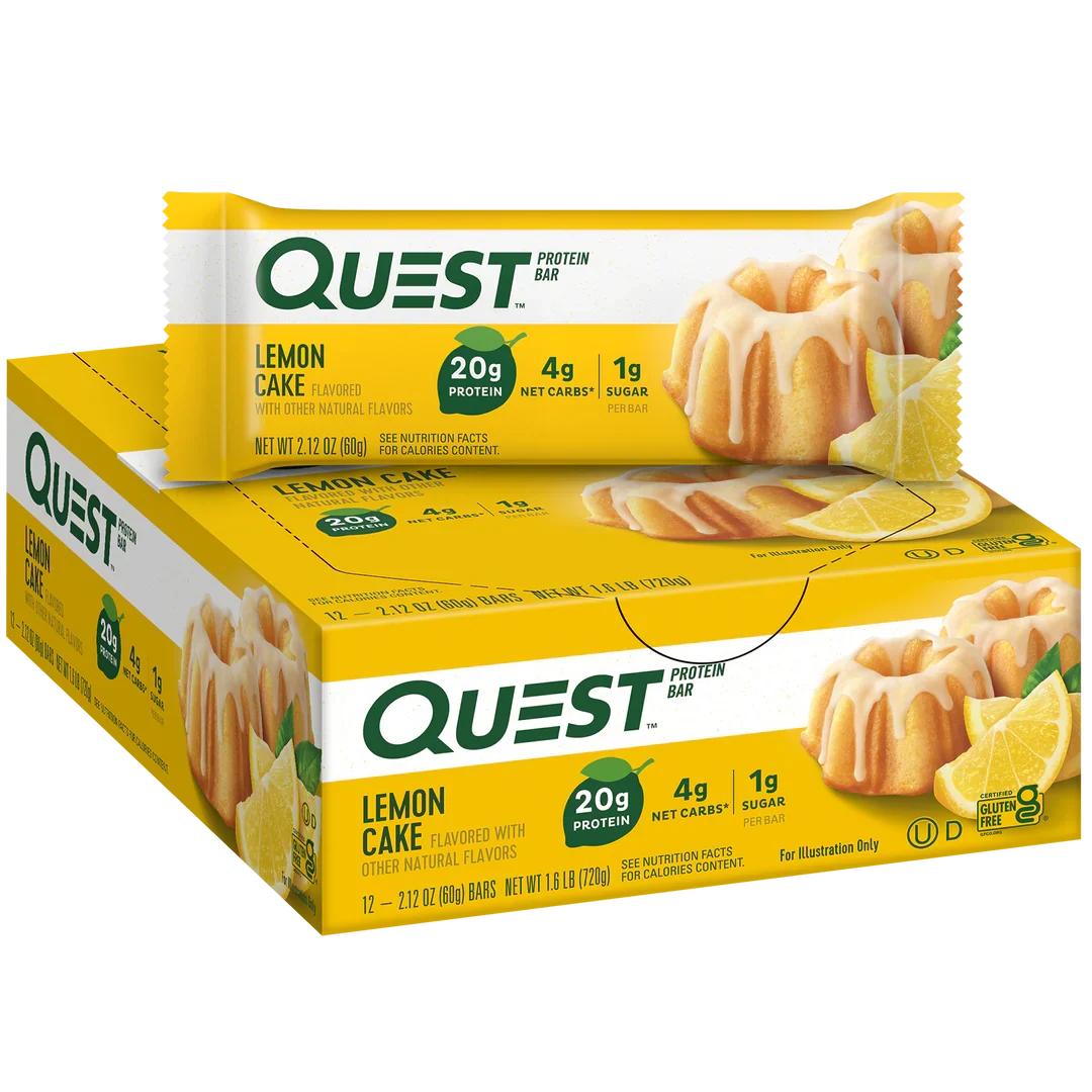 Front package of Quest Protein Bar, Lemon Cake / 12 Bars