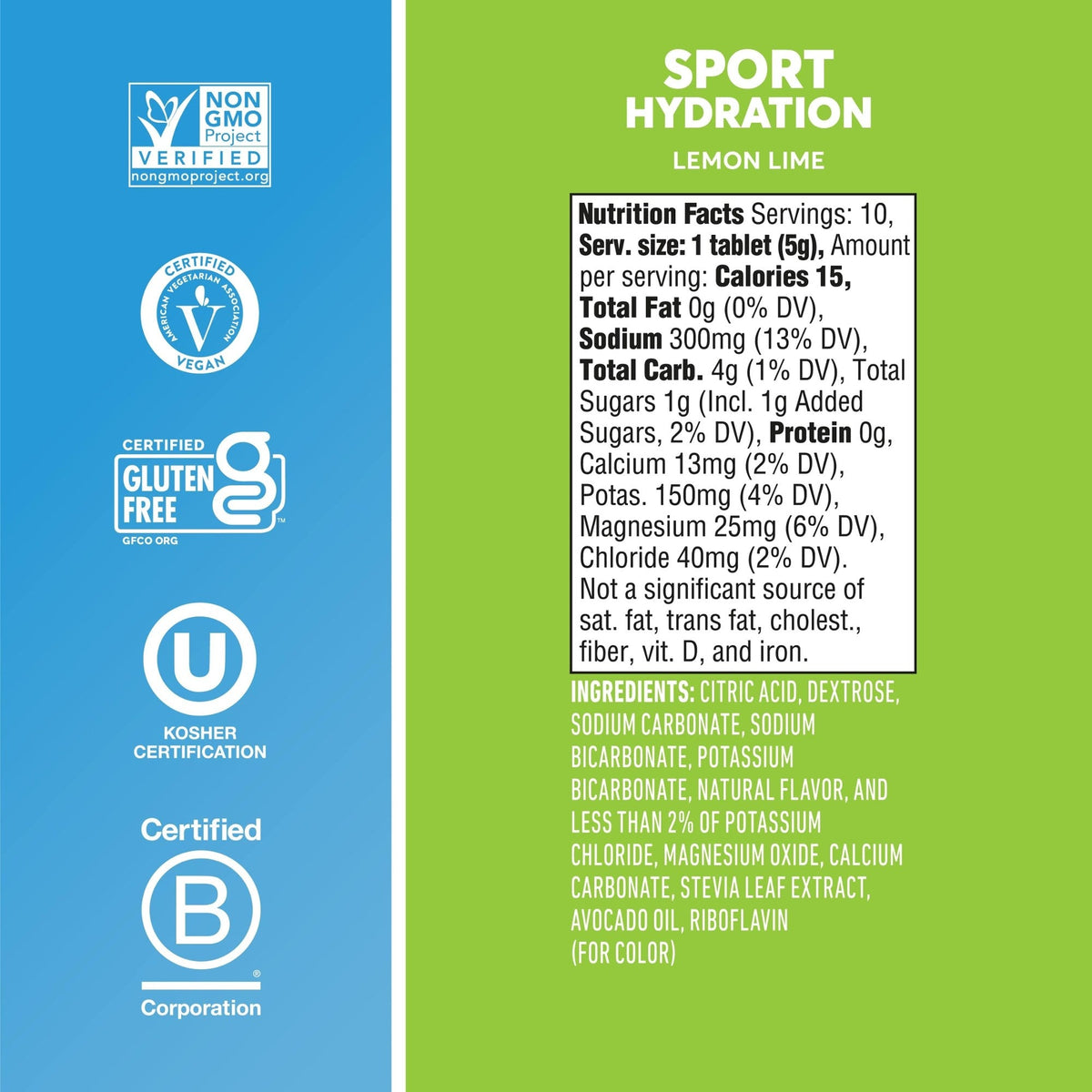Nuun Sport Hydration Lemon Lime Nutrition Facts