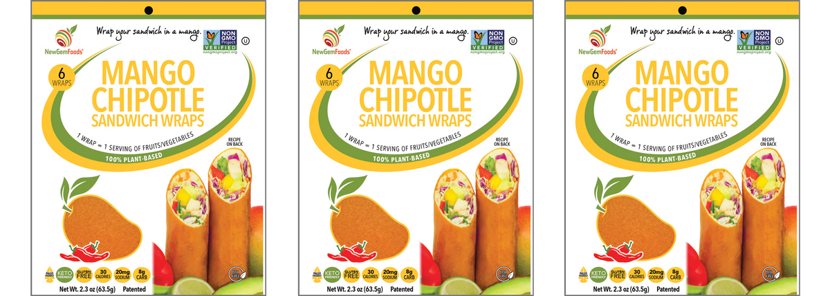 NewGem Foods GemWraps - Mango Chipotle, 3-Pack (18 Wraps)