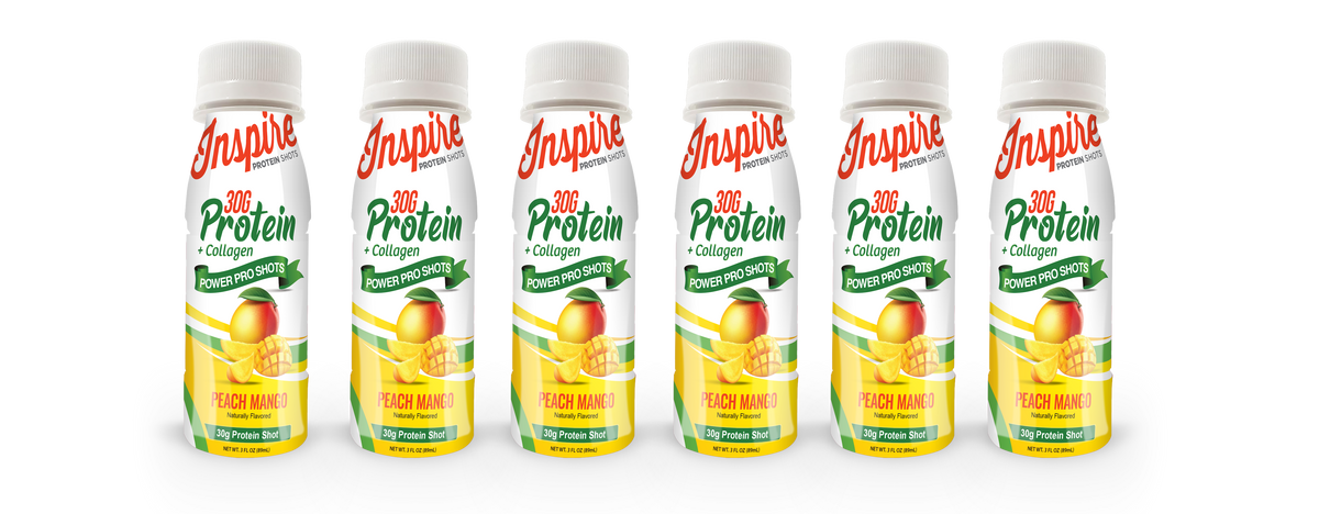 Inspire 30g Whey & Collagen Complete Protein Power Pro Shots - Peach Mango - 6-Pack