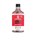 A bottle of Lakanto Maple Original Syrup, labeled as sugar-free, keto-friendly, and vegan, features a vibrant red design with nutritional information and a logo on a white background.