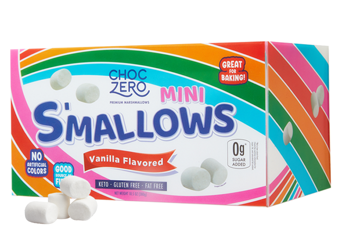 Front package of ChocZero Mini S'mallows Sugar Free Marshmallows, 10.5 oz