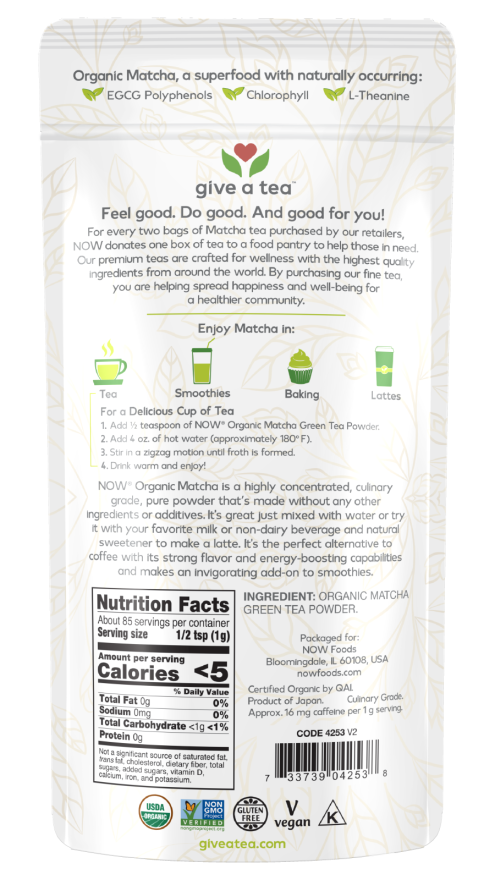 NOW Matcha Green Tea Powder, Organic 3 oz — gallery image 2
