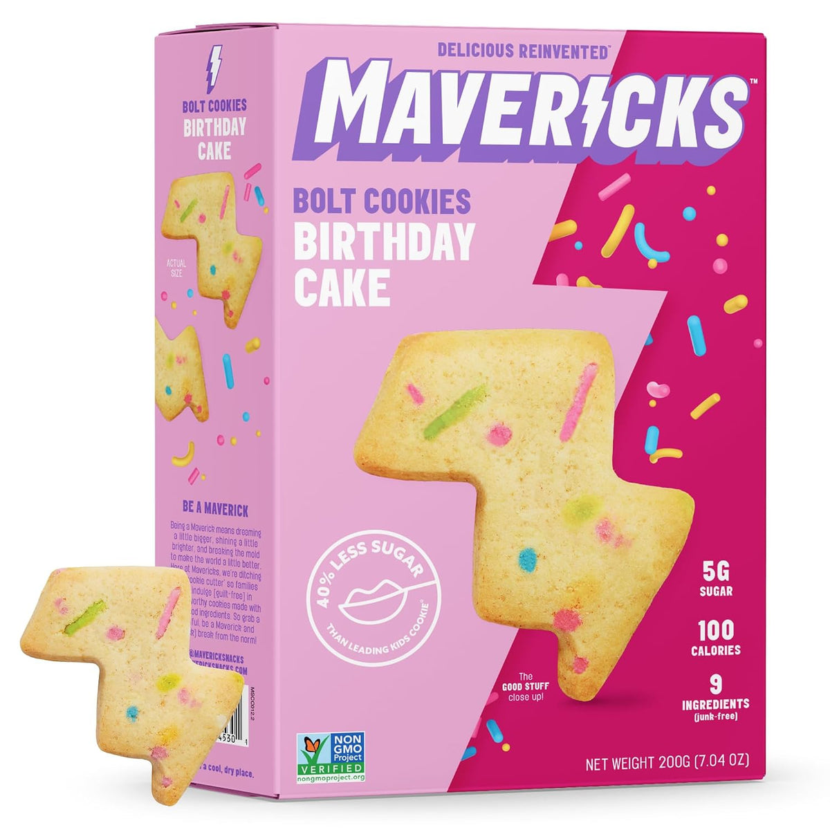 Mavericks Birthday Cake Bolt Cookies box with two loose cookies