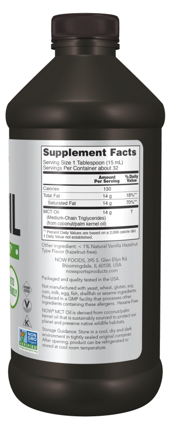 NOW MCT Oil - Vanilla Hazelnut, 16 fl oz