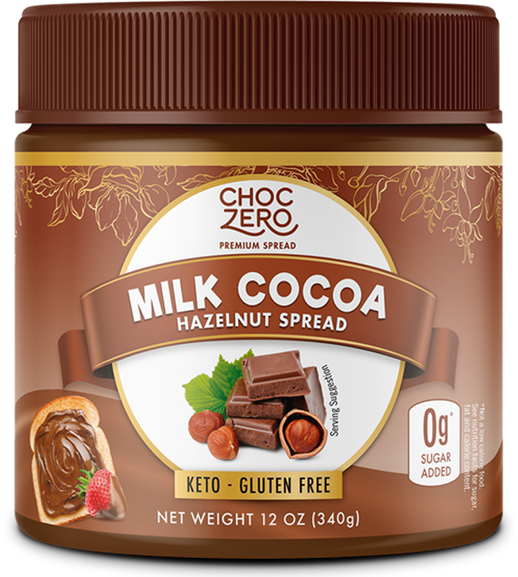 ChocZero No Sugar Added Keto Spread, 12 oz / Milk Cocoa Hazelnut.
