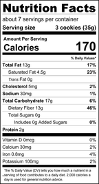 Nutrition facts for ChocZero Jolies Dark Chocolate Mint Cookies, 8 oz