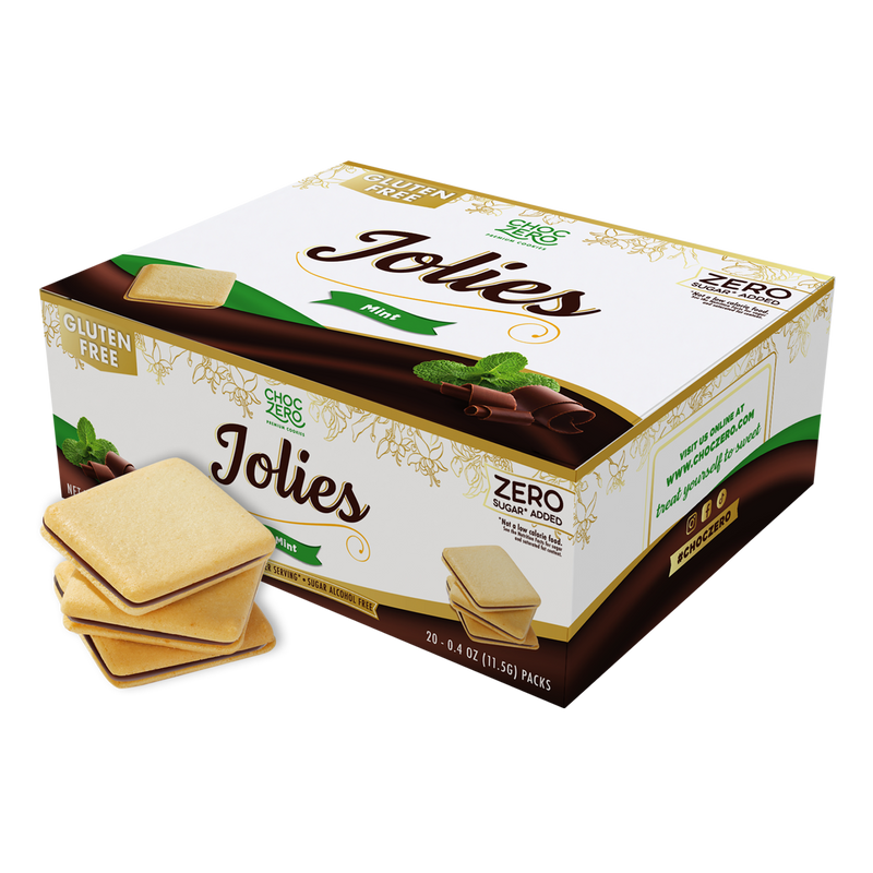 Front package of ChocZero Jolies Dark Chocolate Mint Cookies, 8 oz