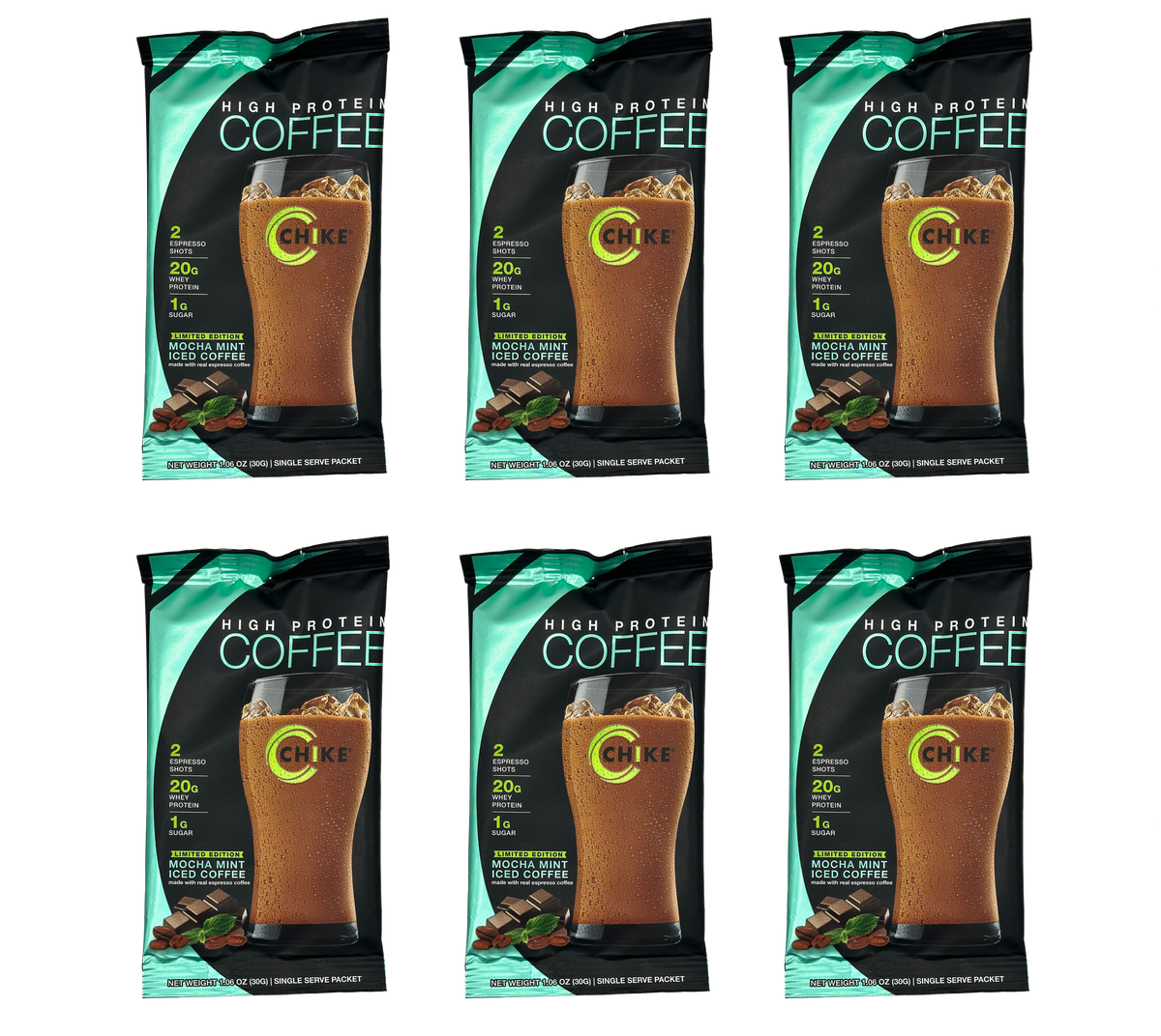 Chike Nutrition High Protein Iced Coffee Single Serving Packets - Mocha Mint, 6-Pack