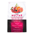 A colorful package of Syntrax Nectar Native Whey Protein Isolate features a "Super Fruit Punch" flavor, highlighting fruits like pomegranate and orange, with nutritional information prominently displayed.