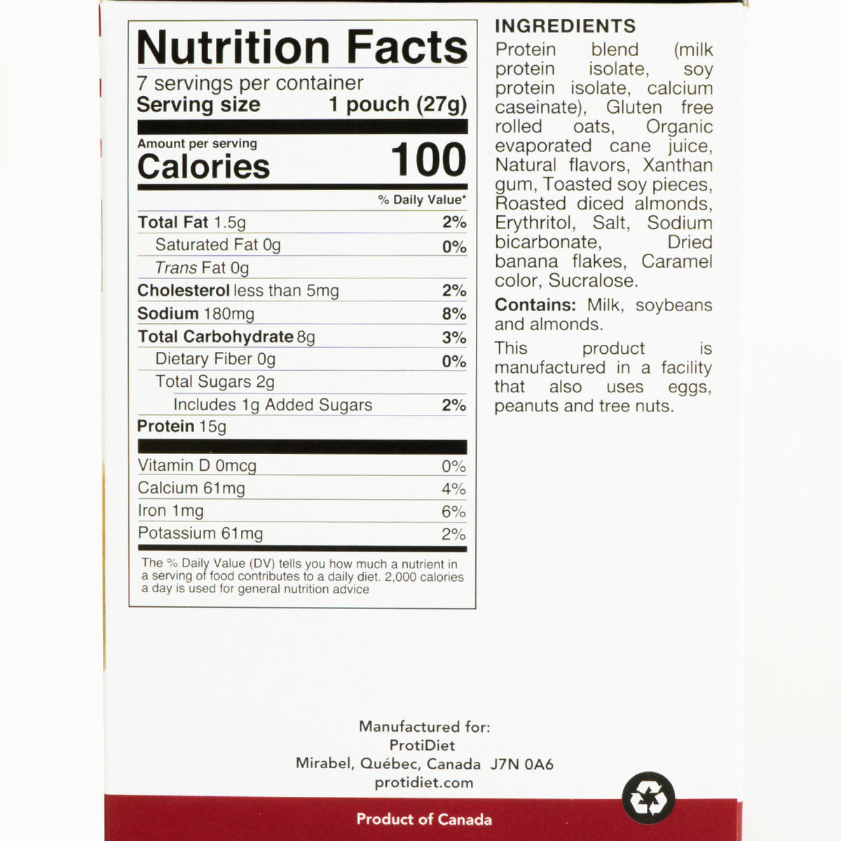 Proti Diet Protein Oatmeal Mix, Banana Nut, 7 Pouches — gallery image 2